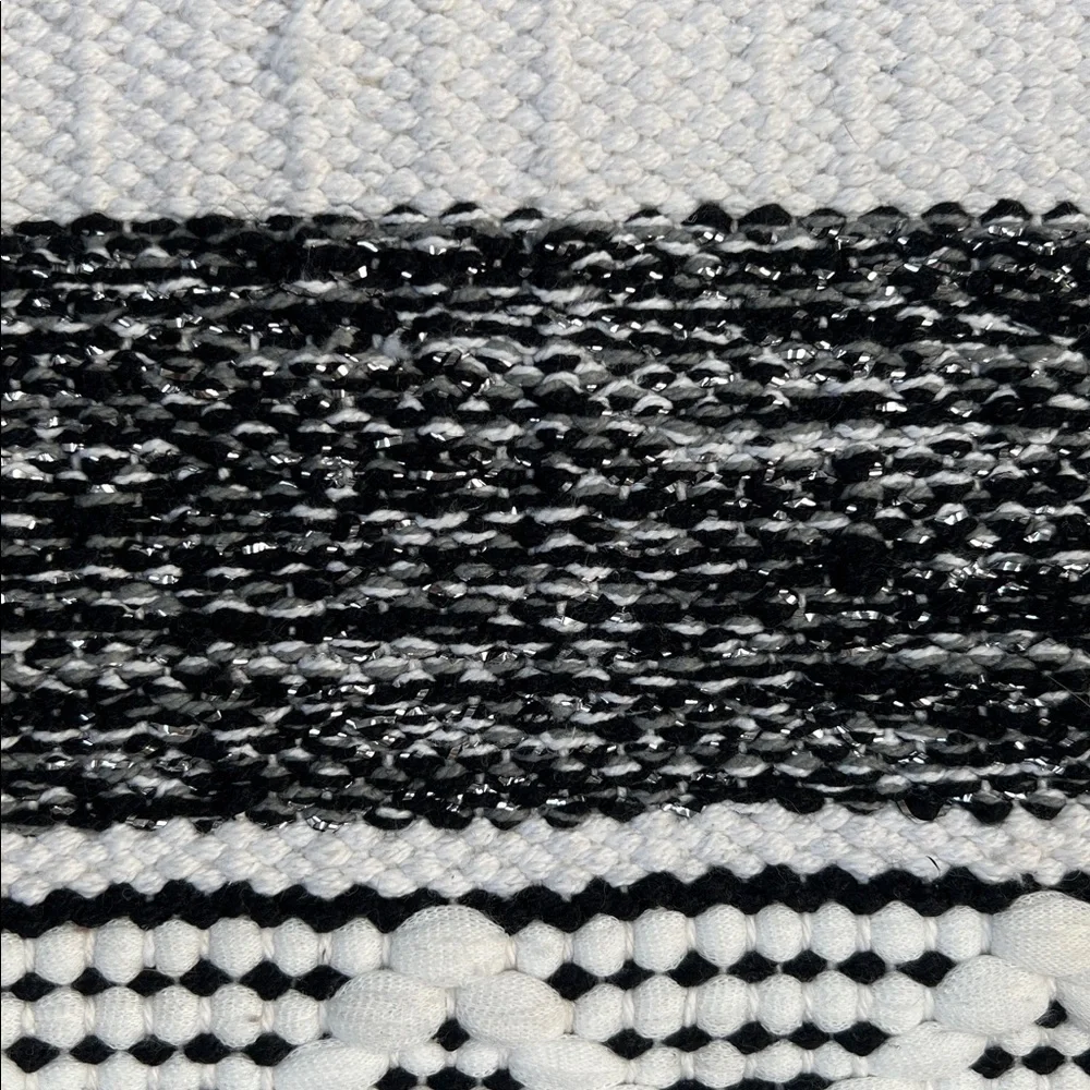 BCBGMaxAzria Home Black White Silver Shimmer Door Mat Rug Textured Woven